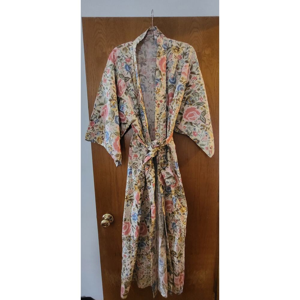 Smithsonian Collection 100% Cotton Robe Floral Artisan Made in Japan Medium RARE